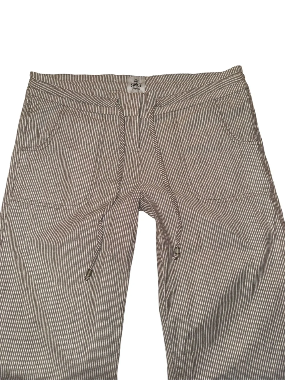 SW3 Bespoke Women’s Striped Drawstring Pants Size 8 Brown White Cotton Wide Leg